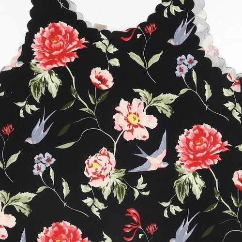 H&M Womens Black Floral Polyester Basic T-Shirt Size M V-Neck