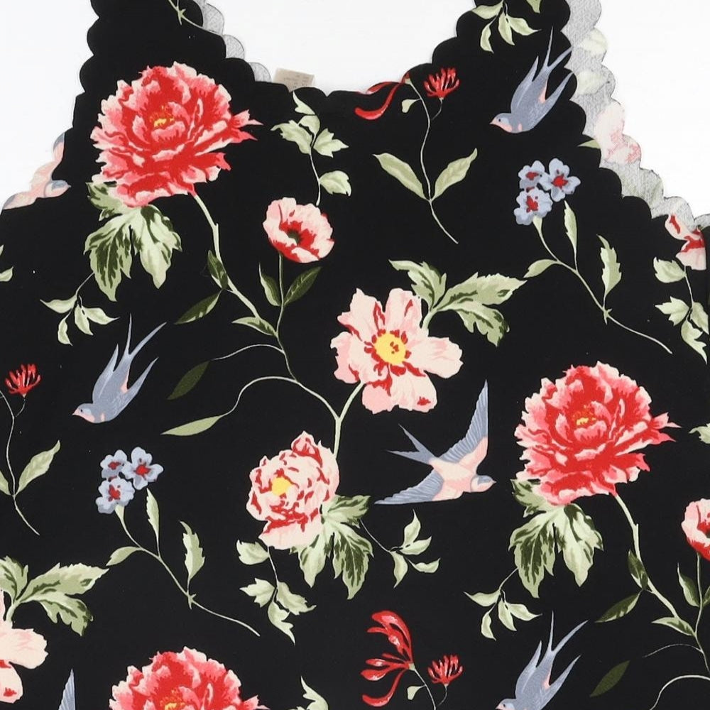 H&M Womens Black Floral Polyester Basic T-Shirt Size M V-Neck