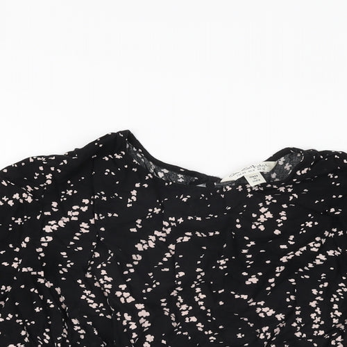 Miss Selfridge Womens Black Geometric Viscose Basic T-Shirt Size 12 Round Neck