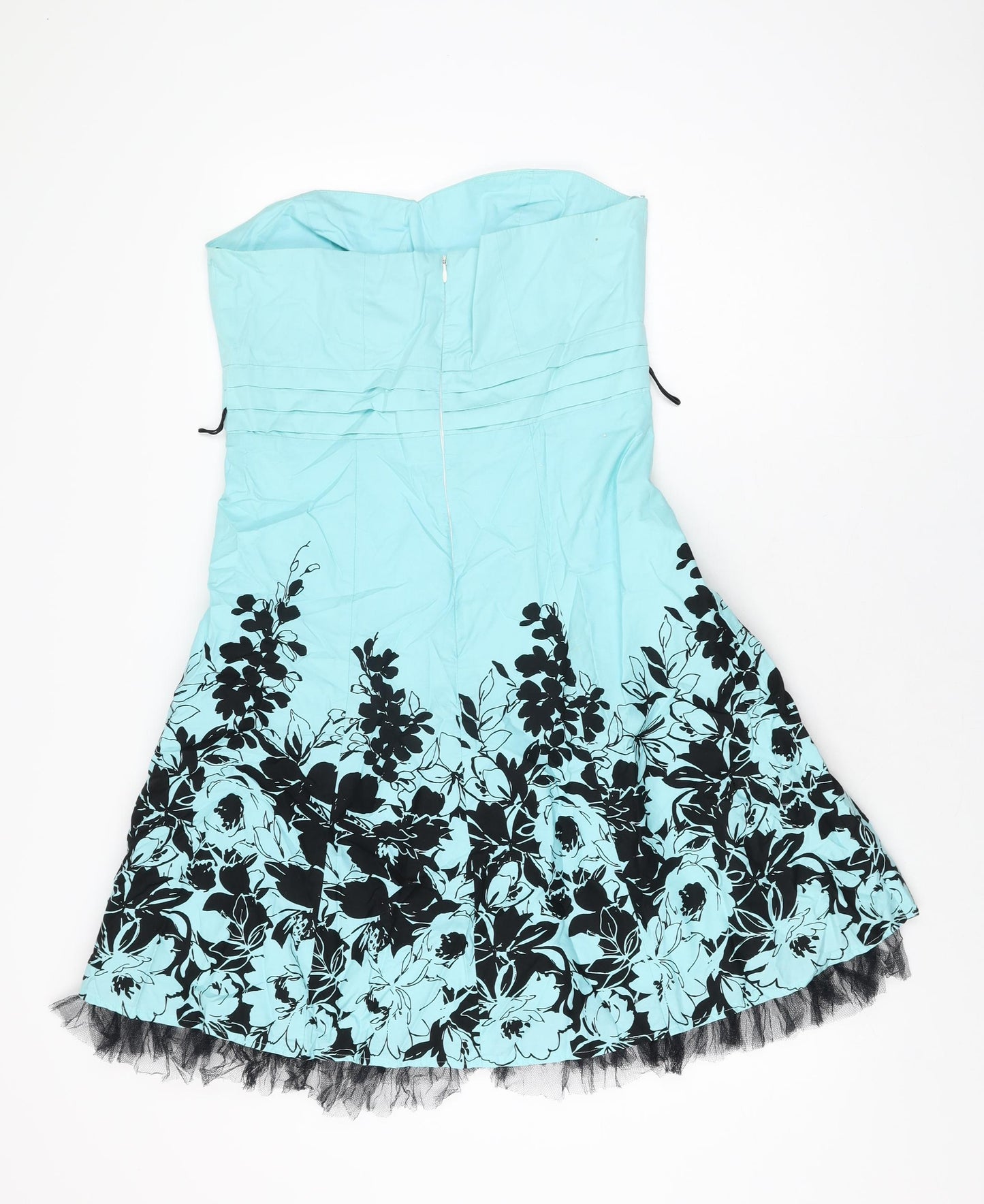 Jane Norman Womens Blue Floral Cotton A-Line Size 14 Off the Shoulder Zip
