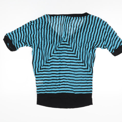 Topshop Womens Blue Striped Viscose Basic T-Shirt Size 8 V-Neck