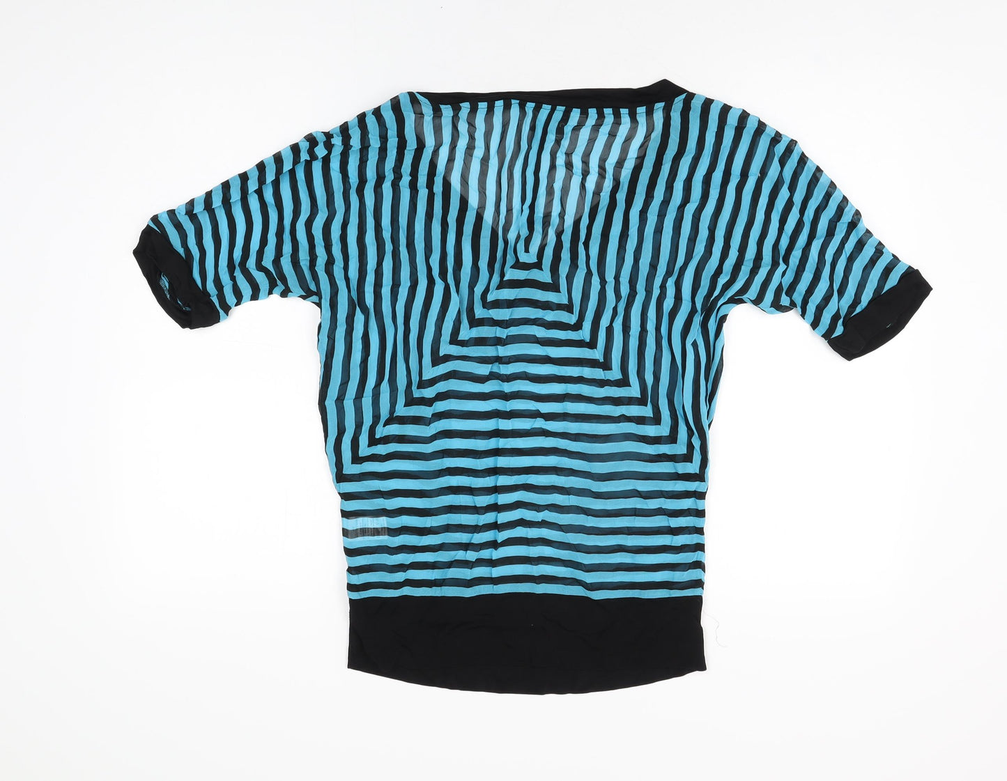 Topshop Womens Blue Striped Viscose Basic T-Shirt Size 8 V-Neck