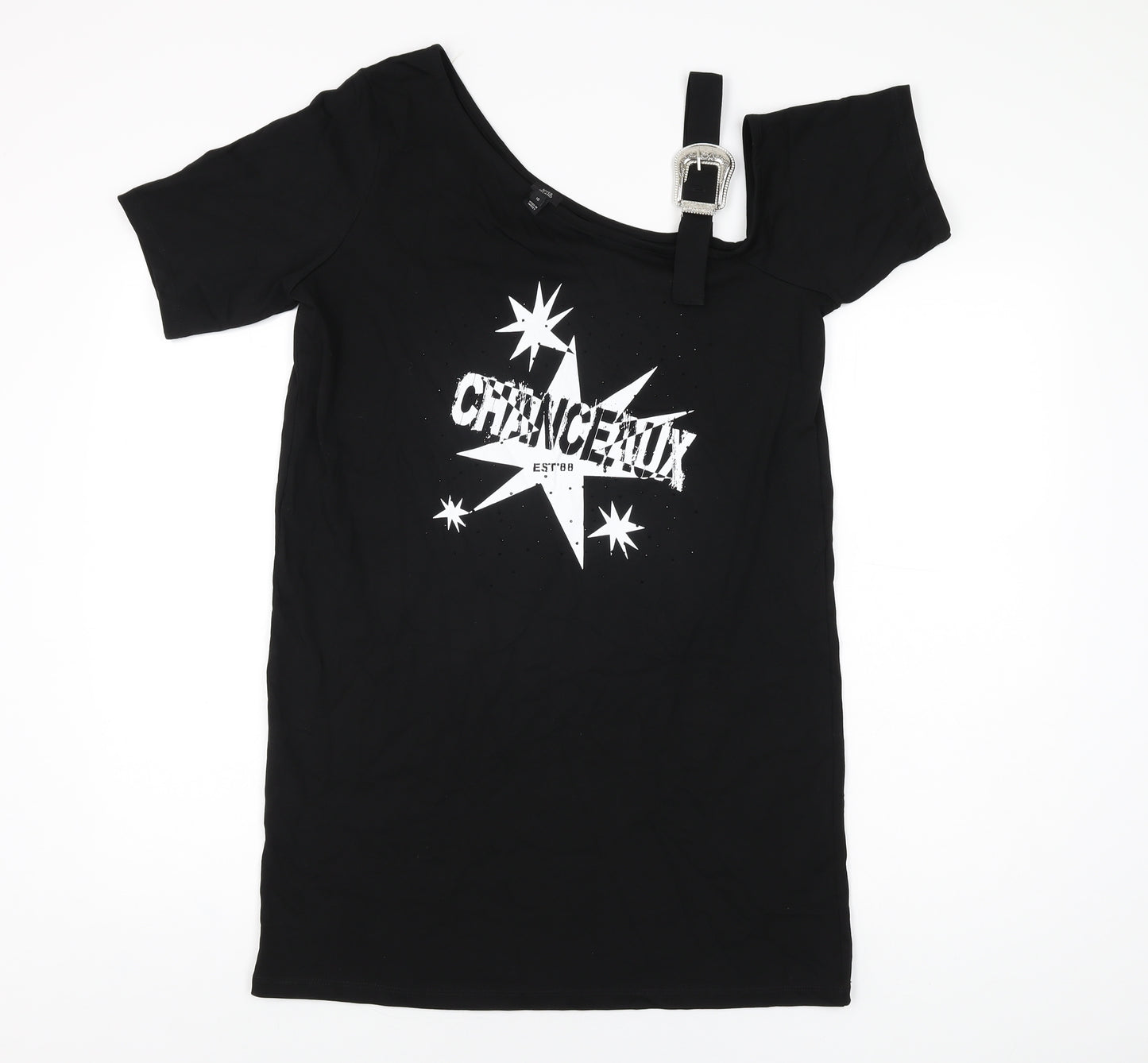 River Island Womens Black Cotton Basic T-Shirt Size 10 V-Neck