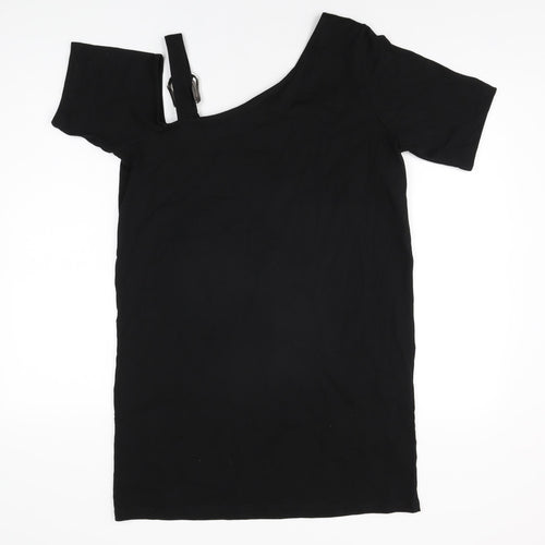 River Island Womens Black Cotton Basic T-Shirt Size 10 V-Neck