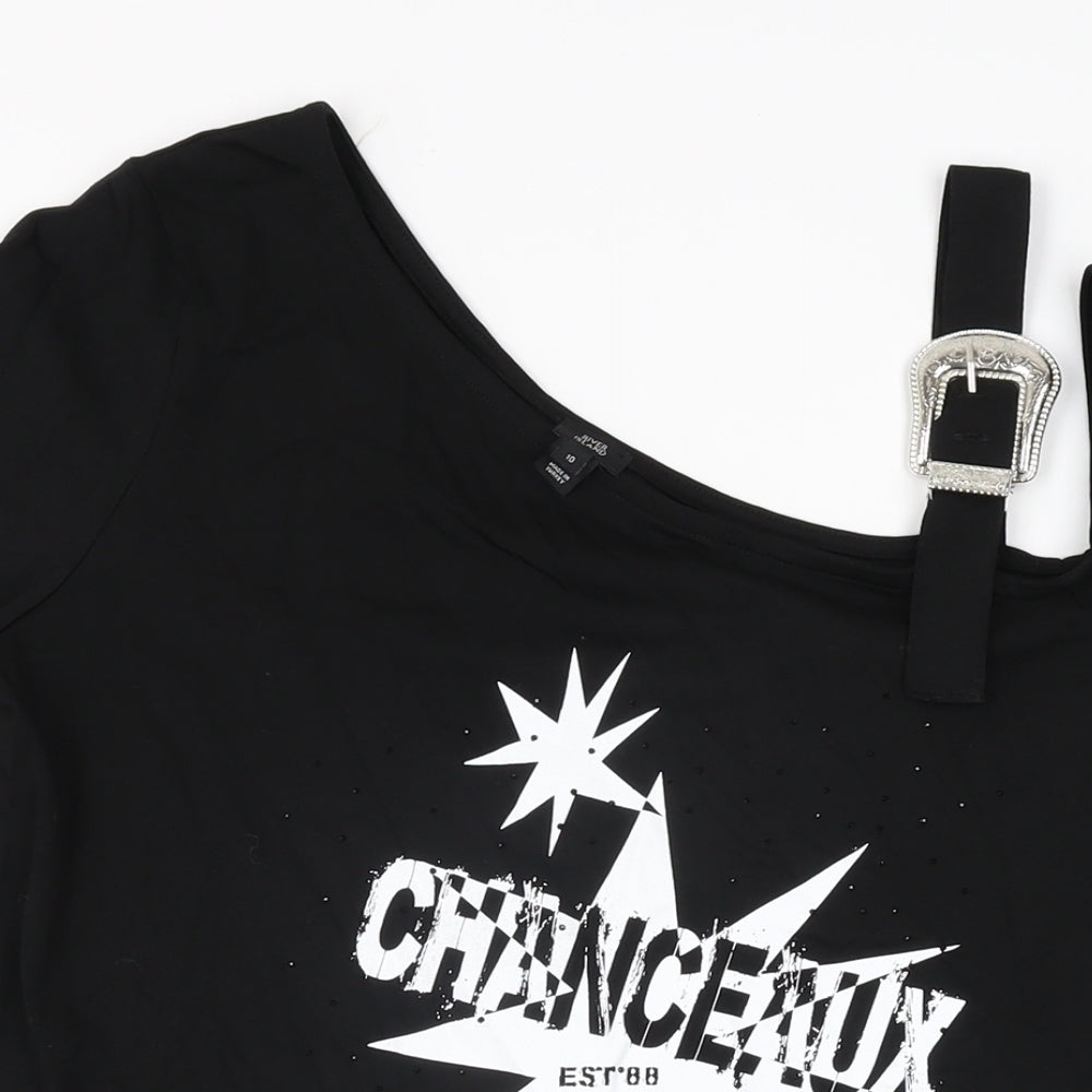 River Island Womens Black Cotton Basic T-Shirt Size 10 V-Neck