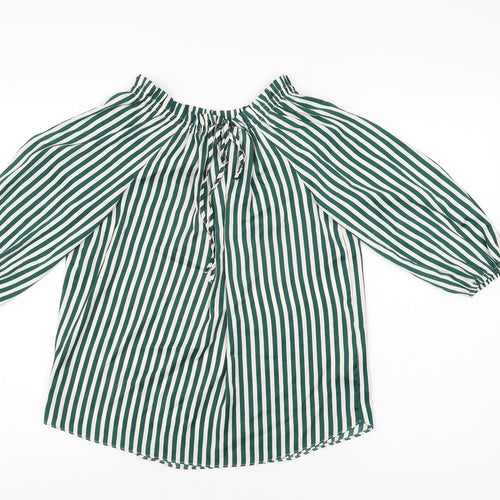 H&M Womens Green Striped Polyester Basic Blouse Size 4 Off the Shoulder