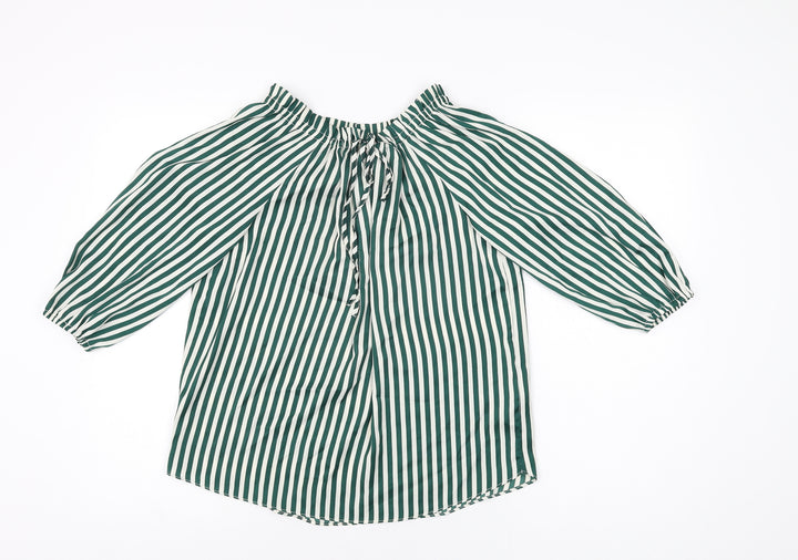 H&M Womens Green Striped Polyester Basic Blouse Size 4 Off the Shoulder