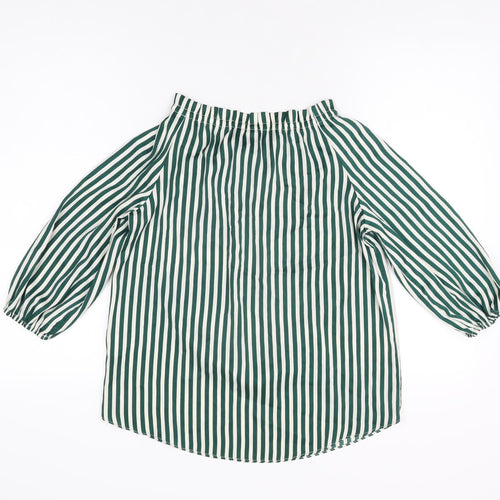H&M Womens Green Striped Polyester Basic Blouse Size 4 Off the Shoulder
