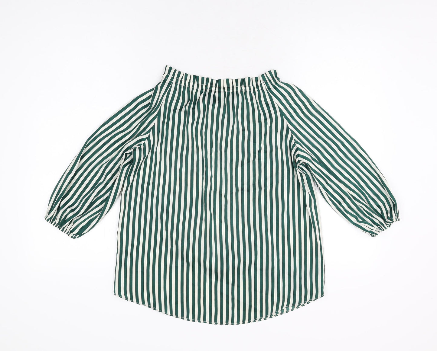 H&M Womens Green Striped Polyester Basic Blouse Size 4 Off the Shoulder