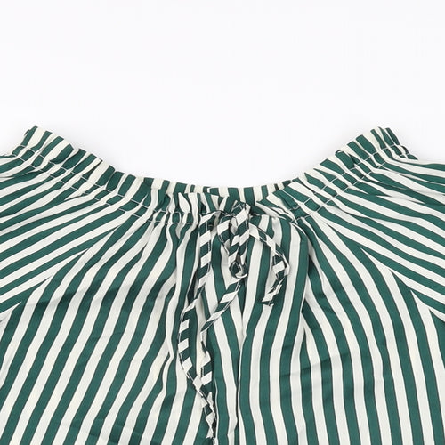 H&M Womens Green Striped Polyester Basic Blouse Size 4 Off the Shoulder