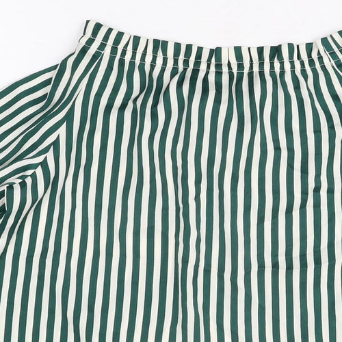 H&M Womens Green Striped Polyester Basic Blouse Size 4 Off the Shoulder