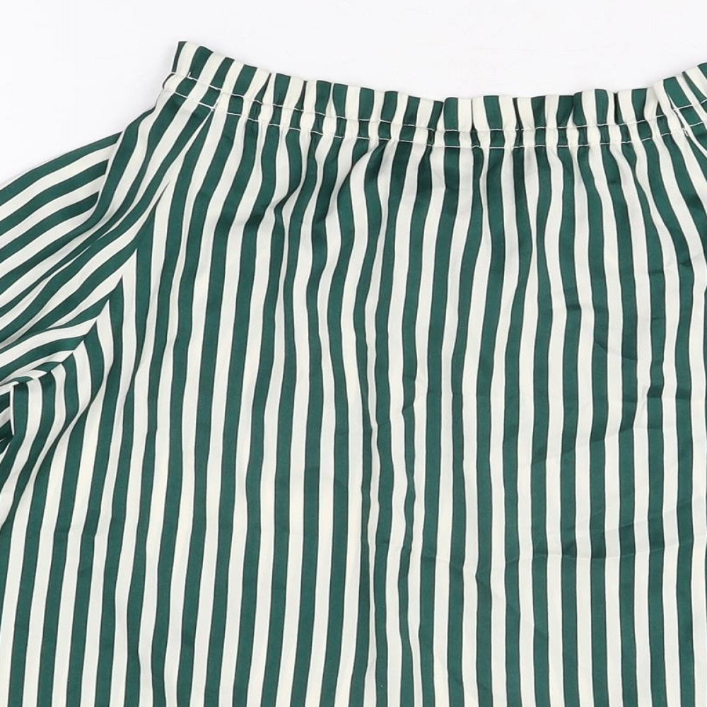 H&M Womens Green Striped Polyester Basic Blouse Size 4 Off the Shoulder