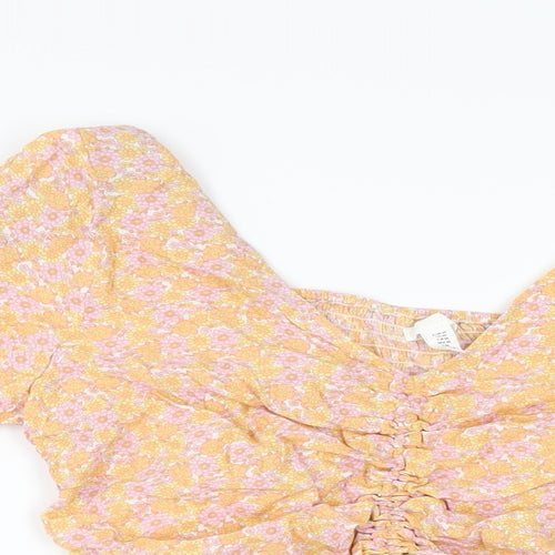 H&M Womens Multicoloured Floral Viscose Cropped T-Shirt Size M V-Neck