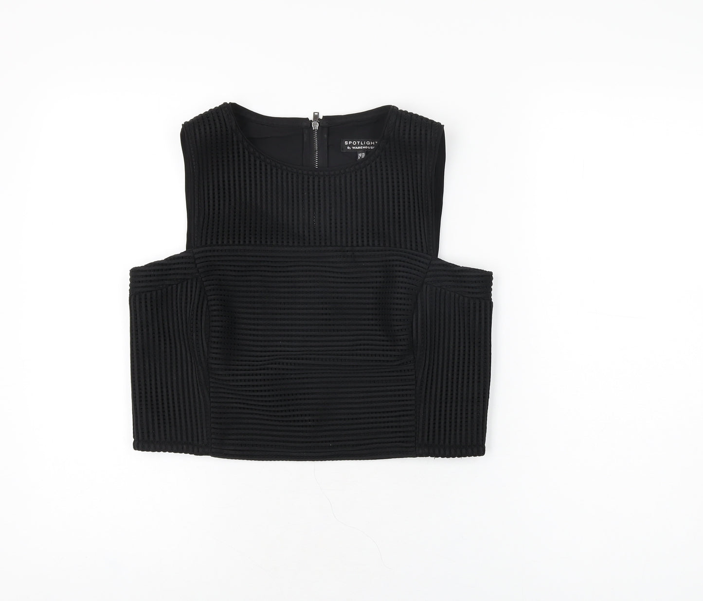 Warehouse Womens Black Polyester Cropped T-Shirt Size 10 Round Neck