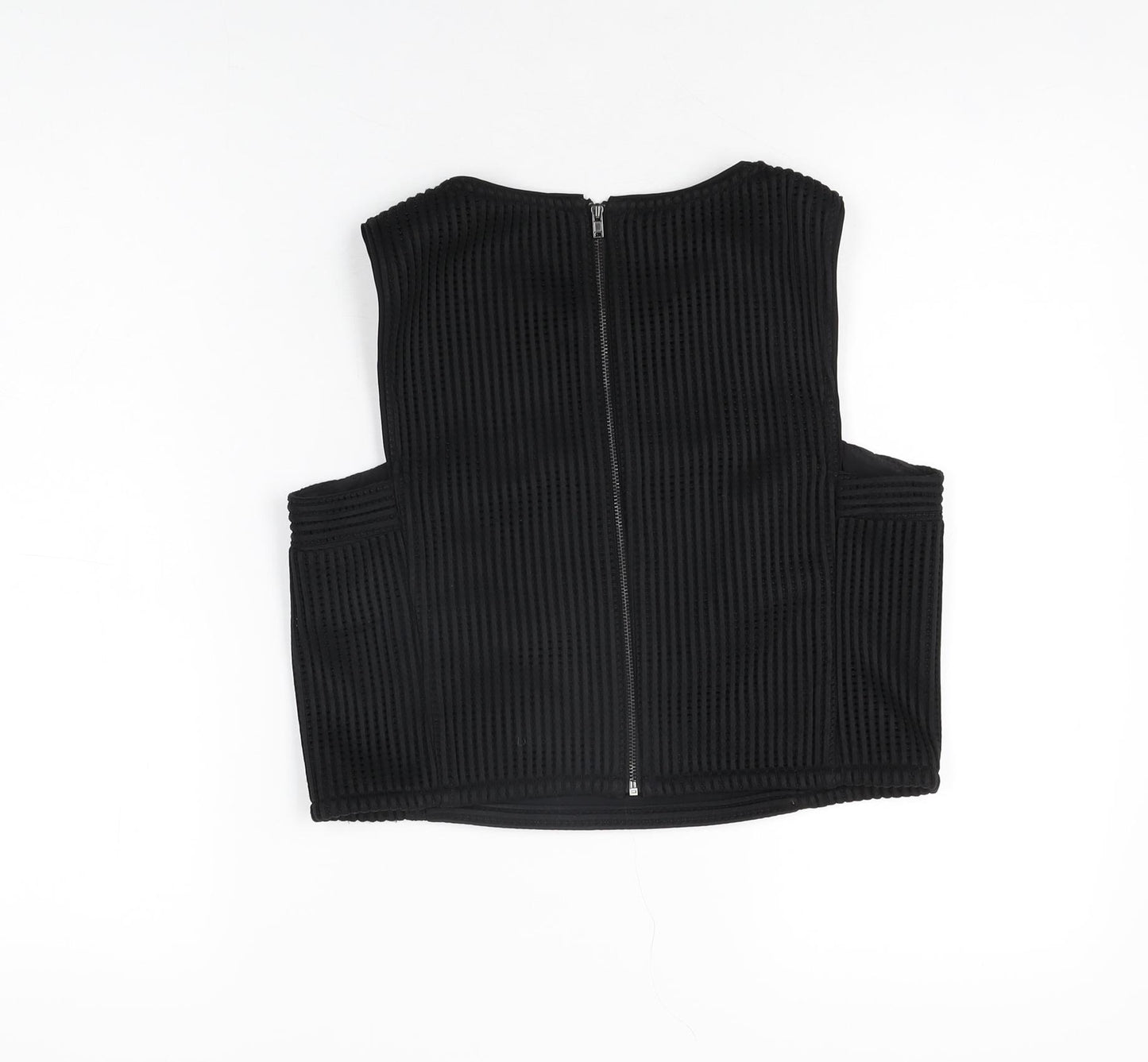 Warehouse Womens Black Polyester Cropped T-Shirt Size 10 Round Neck