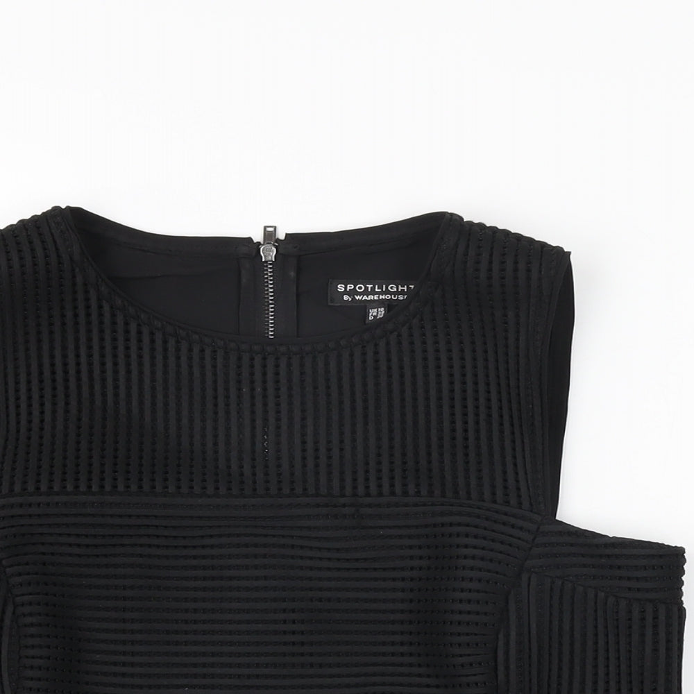 Warehouse Womens Black Polyester Cropped T-Shirt Size 10 Round Neck