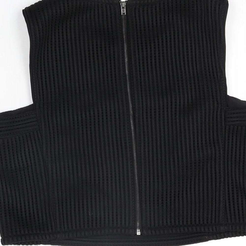 Warehouse Womens Black Polyester Cropped T-Shirt Size 10 Round Neck