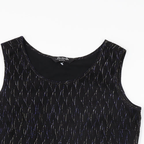 Berkertex Womens Black Geometric Polyester Basic T-Shirt Size 14 Round Neck