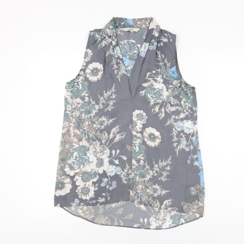NEXT Womens Grey Floral Polyester Basic Blouse Size 8 V-Neck