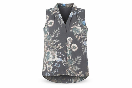 Front view of Next women’s grey floral polyester basic blouse, size UK 8, v-neck