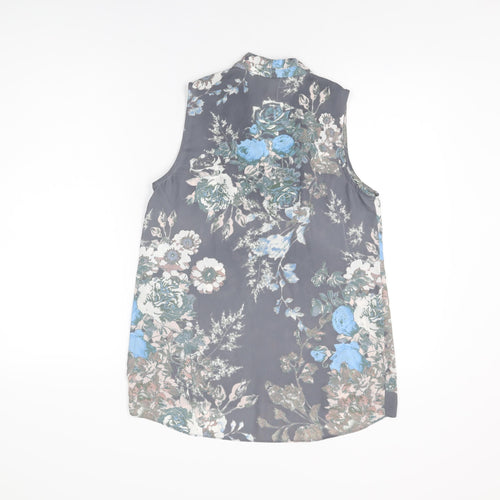 NEXT Womens Grey Floral Polyester Basic Blouse Size 8 V-Neck
