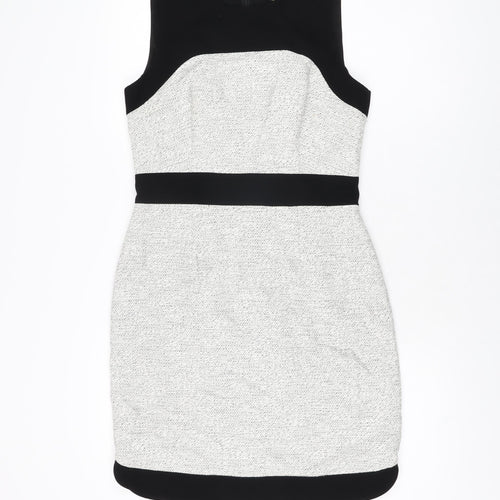 Banana Republic Womens White Cotton Bodycon Size 6 Round Neck Zip