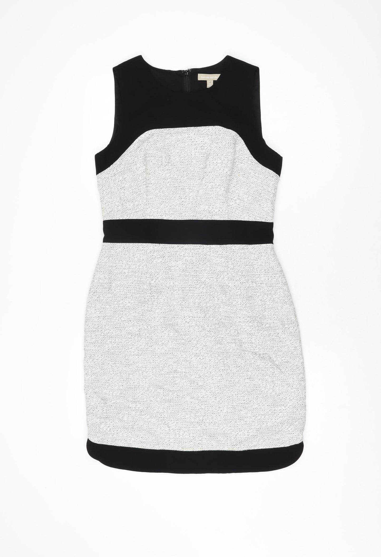 Banana Republic Womens White Cotton Bodycon Size 6 Round Neck Zip
