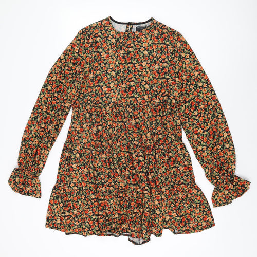 ASOS Womens Black Floral Polyester Shift Size 8 Round Neck Button