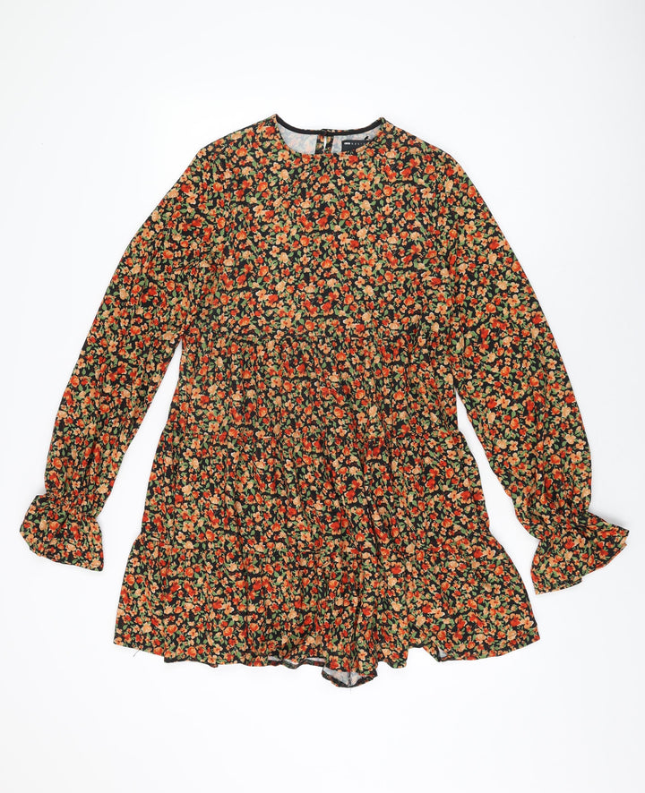 ASOS Womens Black Floral Polyester Shift Size 8 Round Neck Button