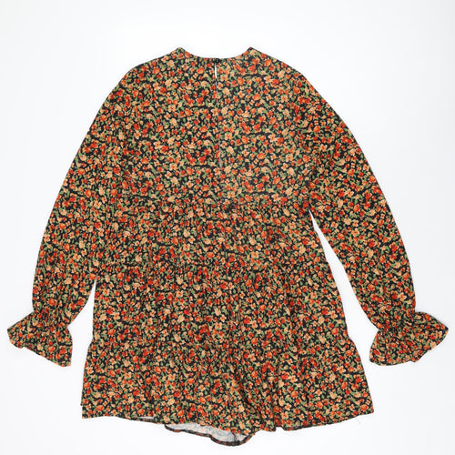 ASOS Womens Black Floral Polyester Shift Size 8 Round Neck Button