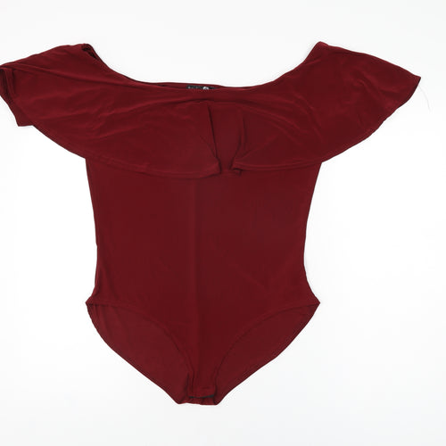Boohoo Womens Red Polyester Bodysuit One-Piece Size 16 Snap