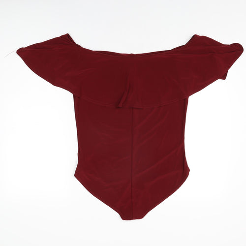Boohoo Womens Red Polyester Bodysuit One-Piece Size 16 Snap