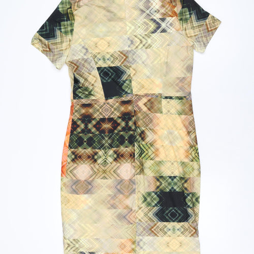 Smashed Lemon Womens Multicoloured Geometric Viscose Bodycon Size 12 V-Neck Zip