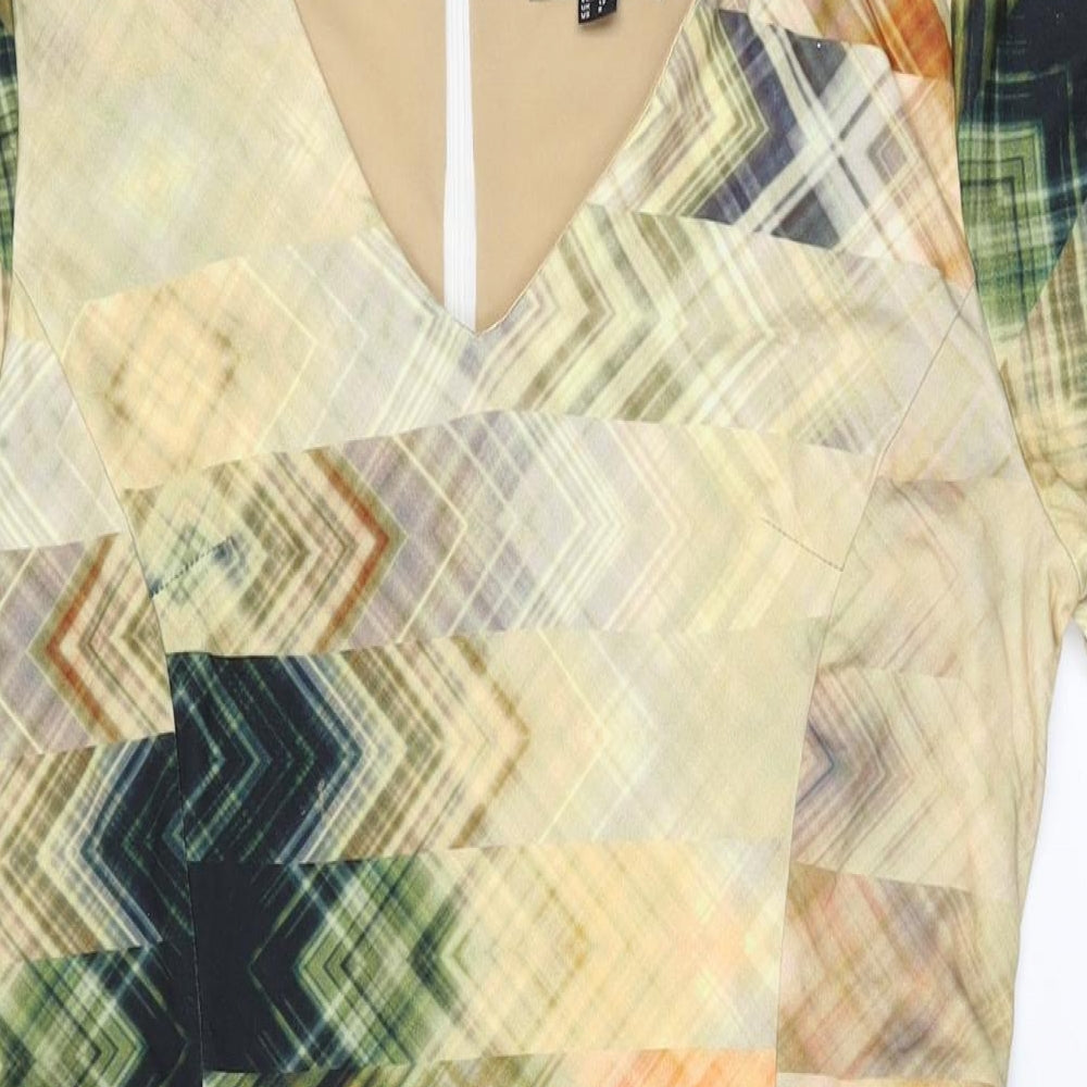 Smashed Lemon Womens Multicoloured Geometric Viscose Bodycon Size 12 V-Neck Zip
