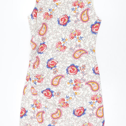 Josephine and Co Womens White Floral Cotton Bodycon Size 14 Boat Neck Zip