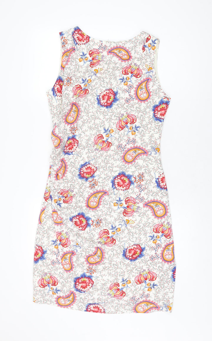 Josephine and Co Womens White Floral Cotton Bodycon Size 14 Boat Neck Zip