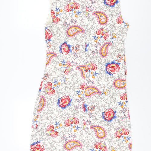 Josephine and Co Womens White Floral Cotton Bodycon Size 14 Boat Neck Zip