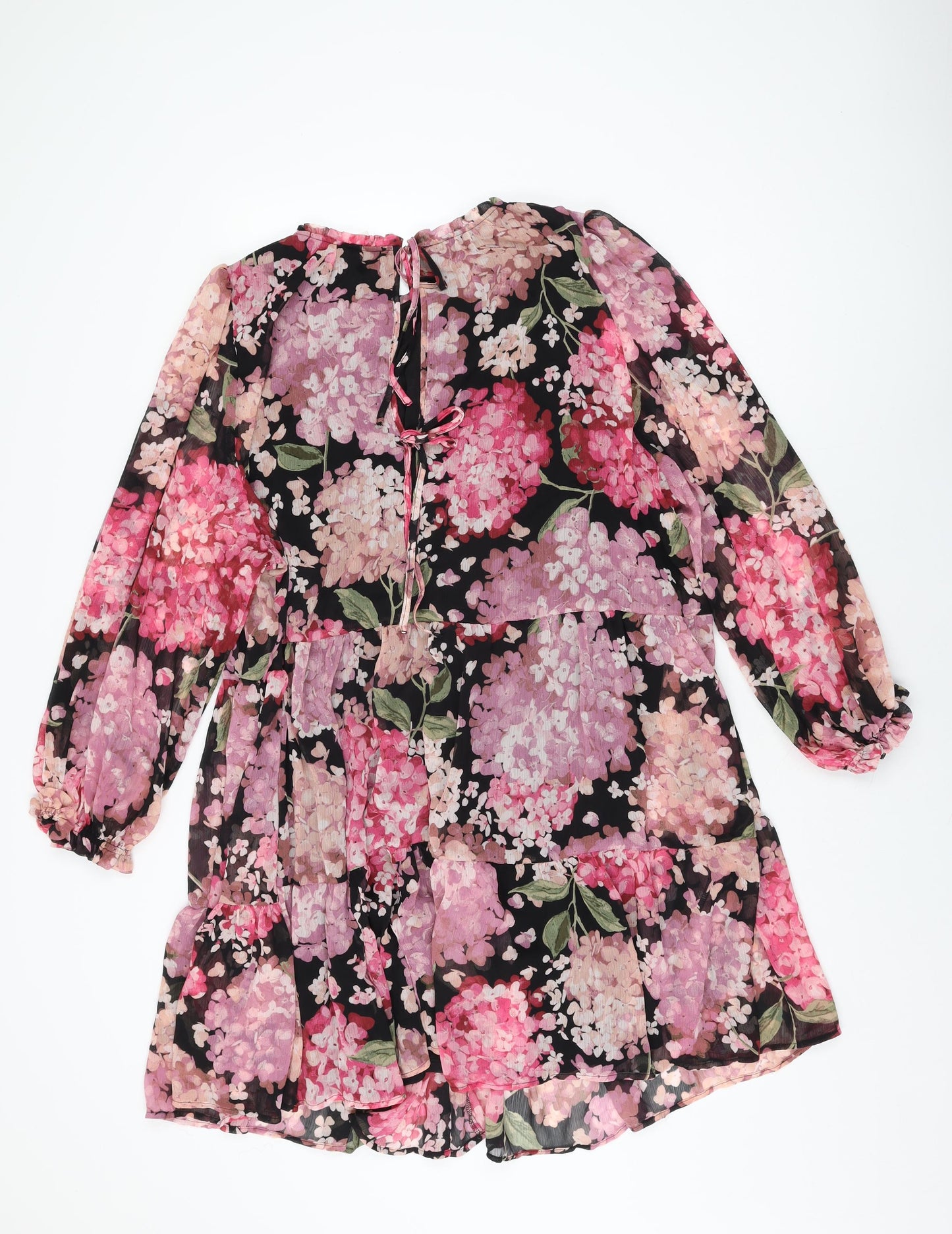 H&M Womens Black Floral Polyester Shift Size XL Round Neck Tie