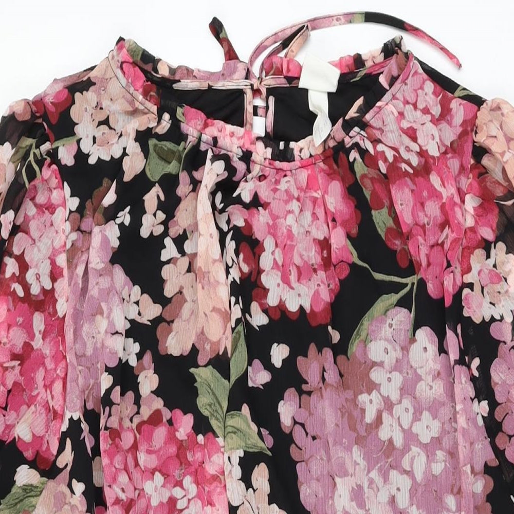 H&M Womens Black Floral Polyester Shift Size XL Round Neck Tie