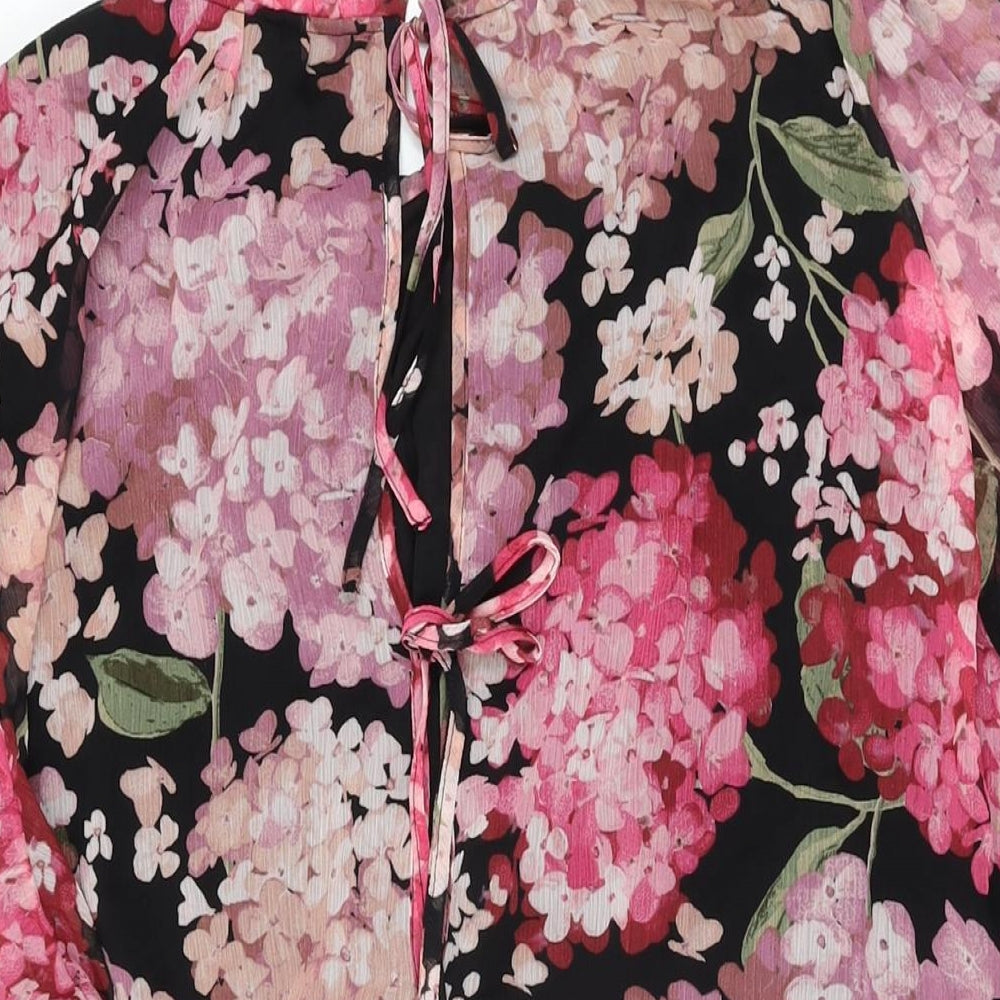 H&M Womens Black Floral Polyester Shift Size XL Round Neck Tie