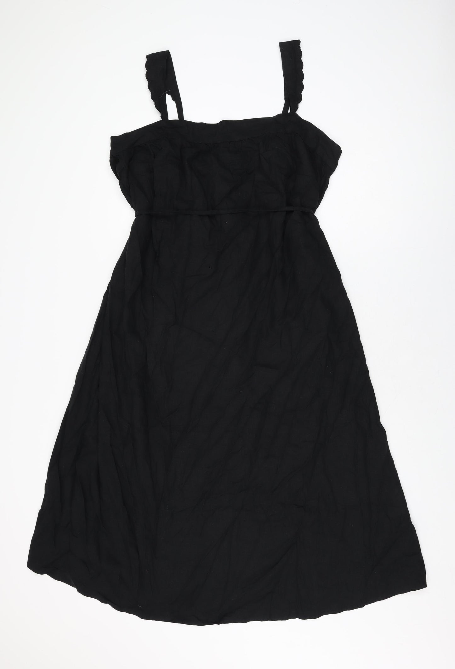 Marks and Spencer Womens Black Linen A-Line Size 14 Square Neck Pullover