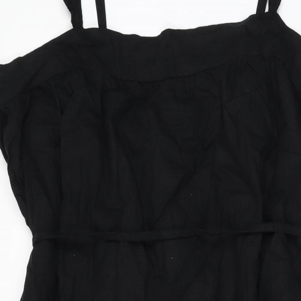 Marks and Spencer Womens Black Linen A-Line Size 14 Square Neck Pullover