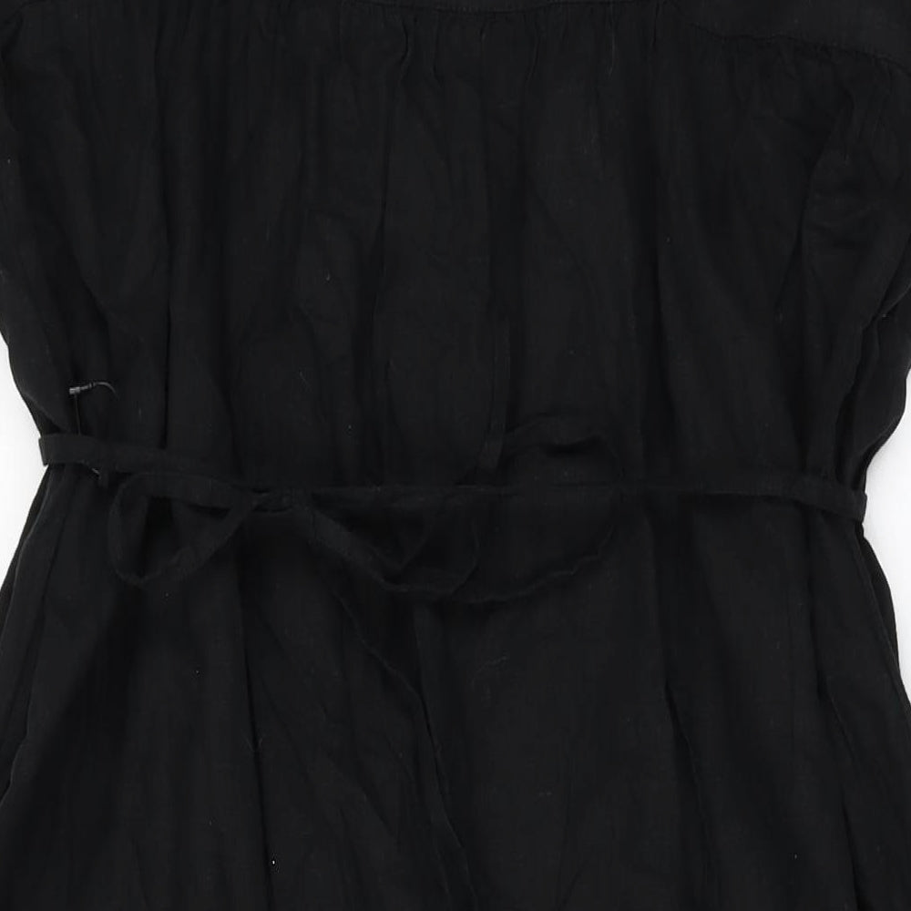 Marks and Spencer Womens Black Linen A-Line Size 14 Square Neck Pullover