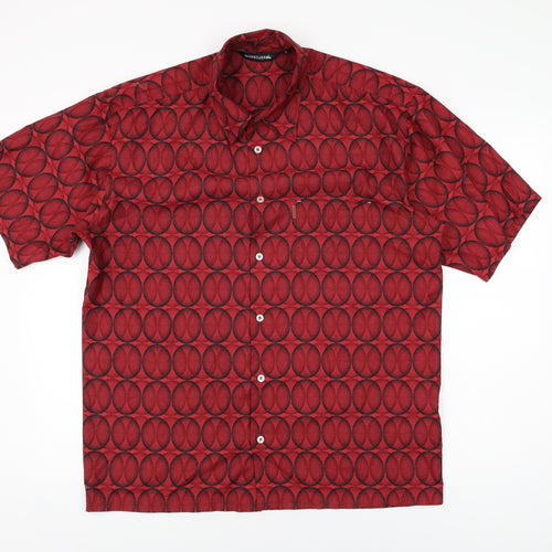 Quiksilver Mens Red Geometric Polyester Button-Up Size M Collared Button