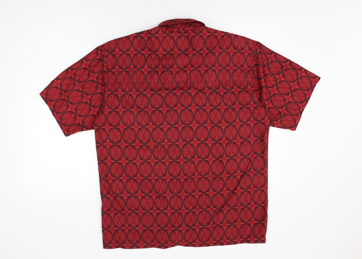 Quiksilver Mens Red Geometric Polyester Button-Up Size M Collared Button