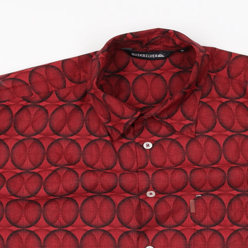 Quiksilver Mens Red Geometric Polyester Button-Up Size M Collared Button