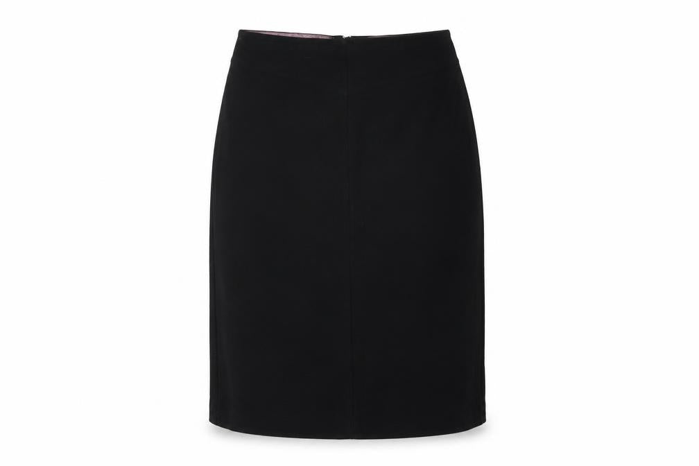 Front view of Topshop women’s black polyester straight & pencil skirt, size UK 8, zip