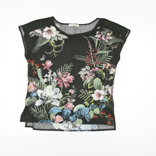 Oasis Womens Green Floral Viscose Basic T-Shirt Size M Round Neck