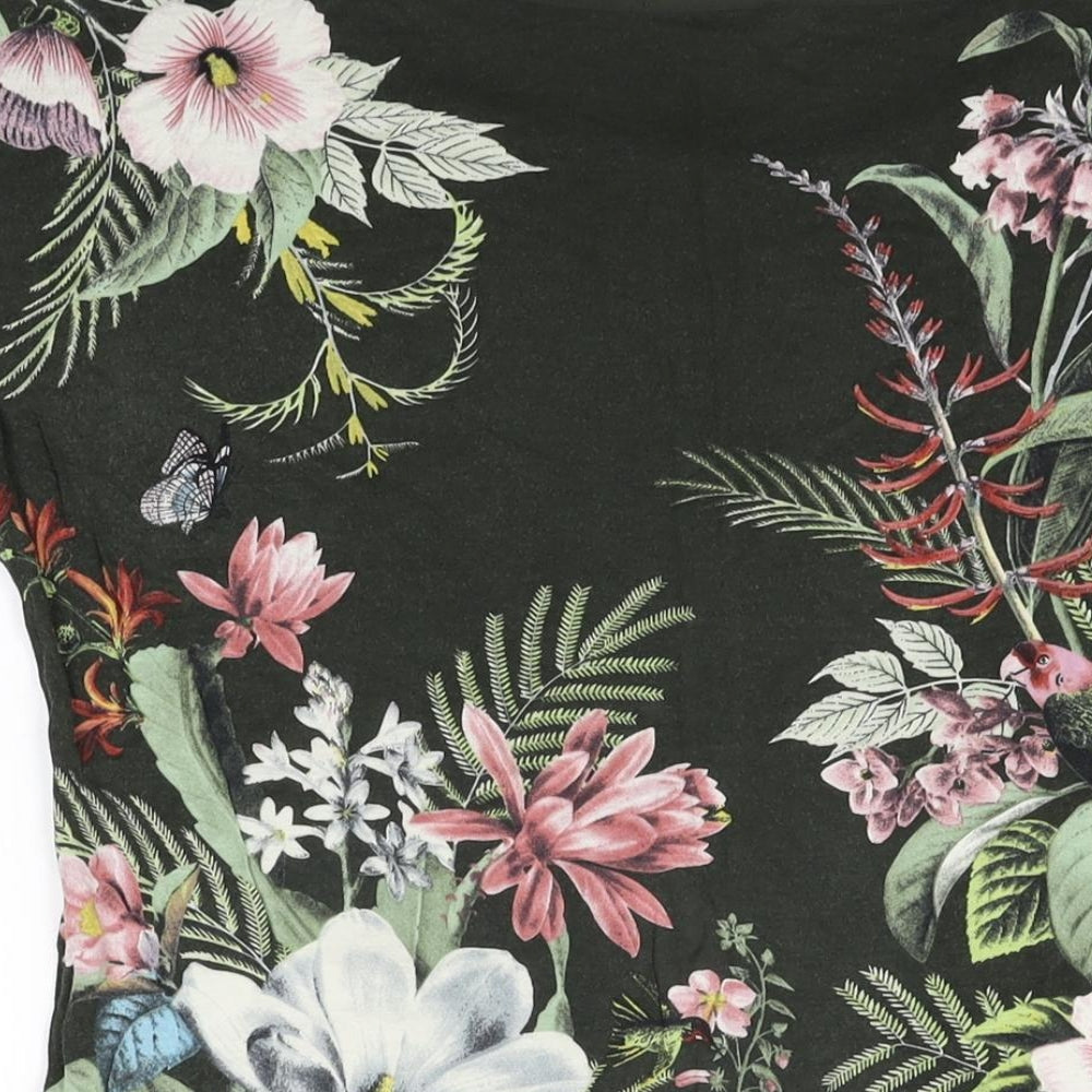 Oasis Womens Green Floral Viscose Basic T-Shirt Size M Round Neck