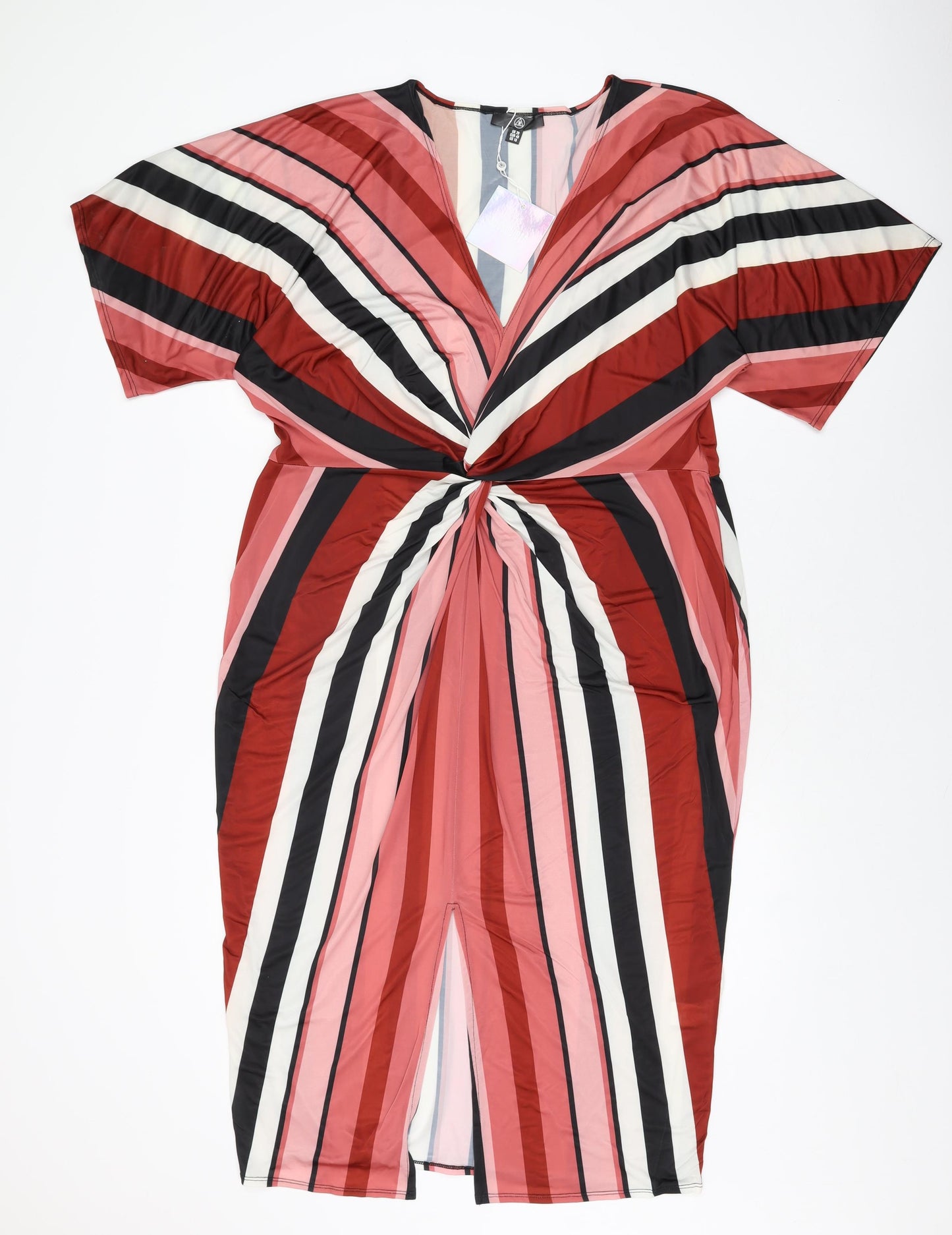 Missguided Womens Multicoloured Striped Polyester Shift Size 20 V-Neck Pullover